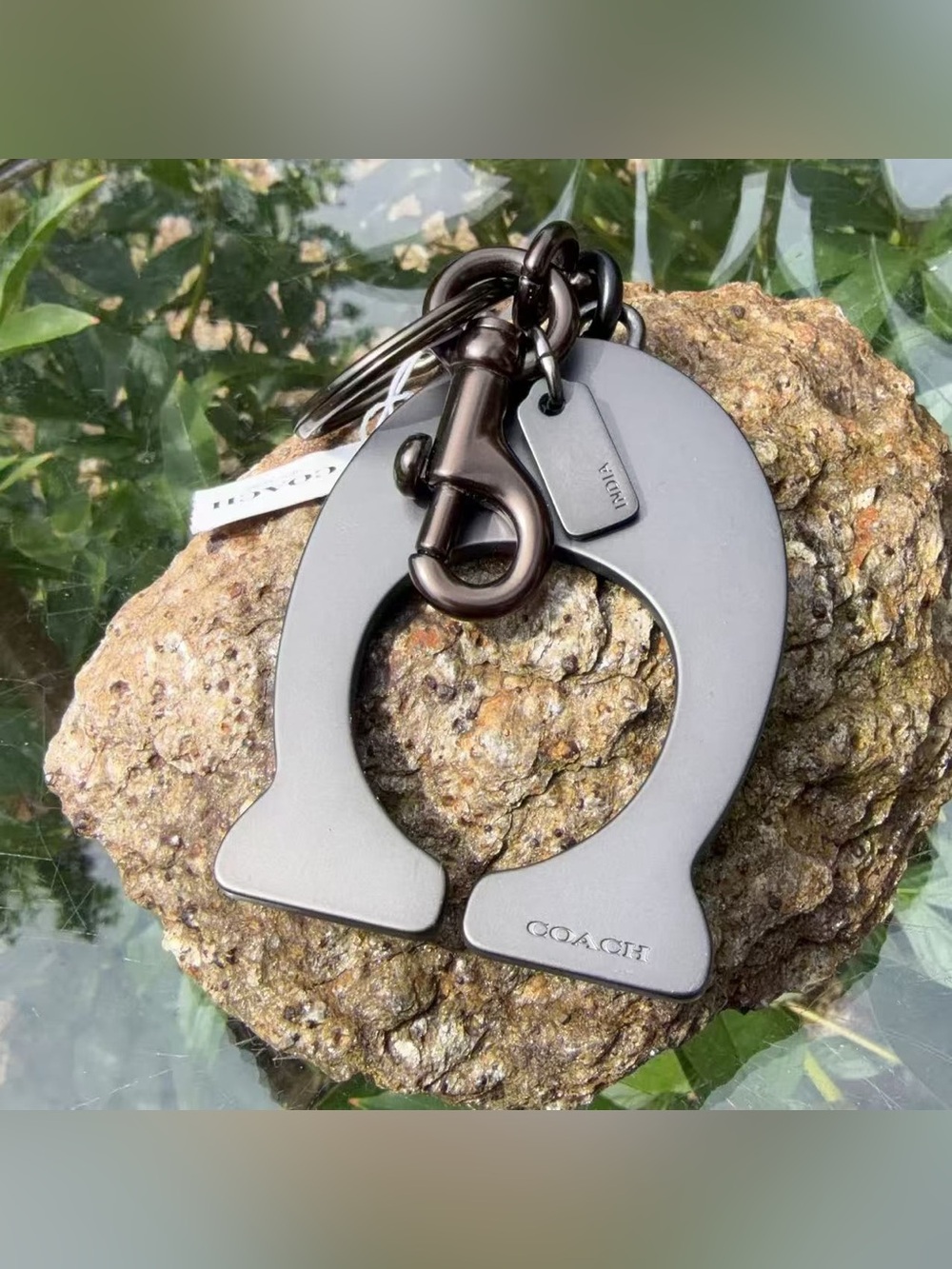 NWT Coach Leather C Bag Charm Keychain in Black Gunmetal 21512 - Picture 8 of 8